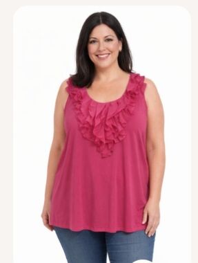 "Dressbarn" Women's (18/20) Very Pretty Pink Ruffled Top Like New!